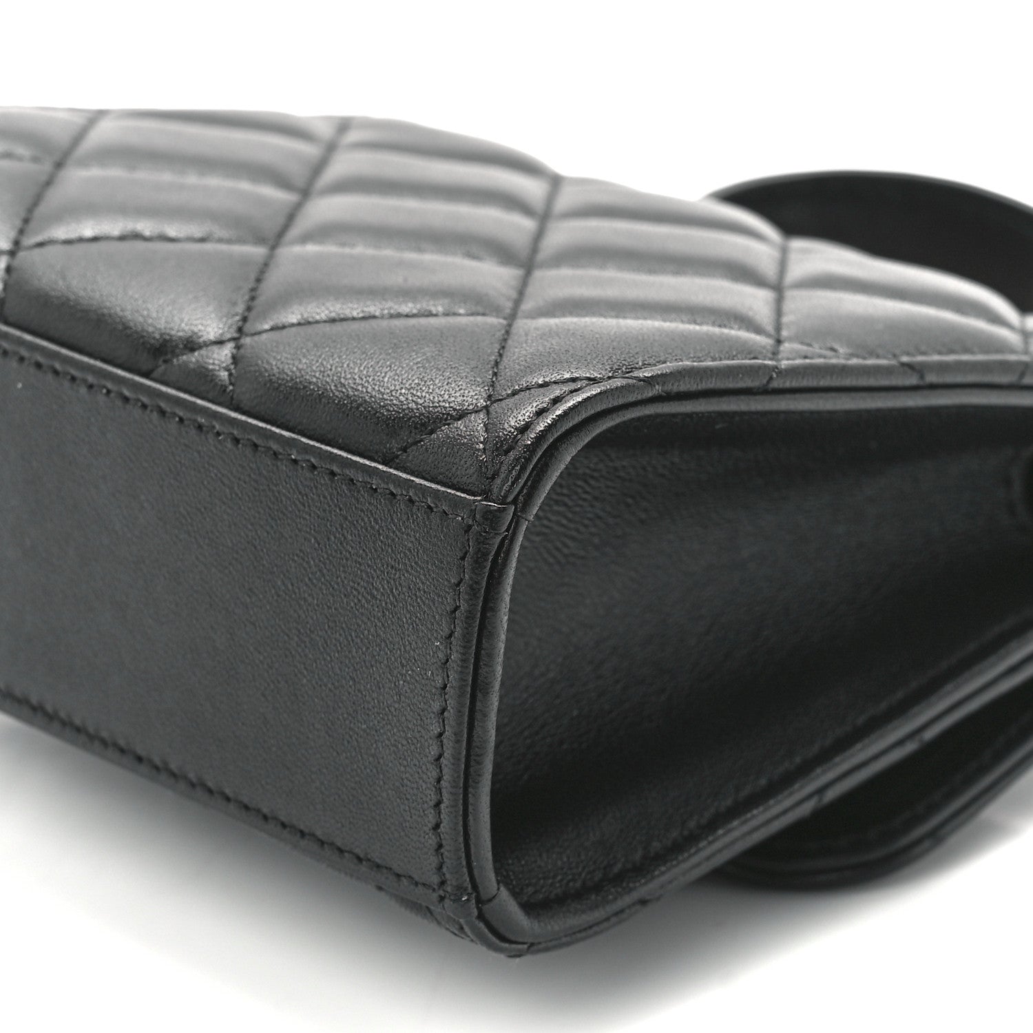 Chanel Lambskin Quilted Top Handle Flap Clutch With Chain Black 12 of 13