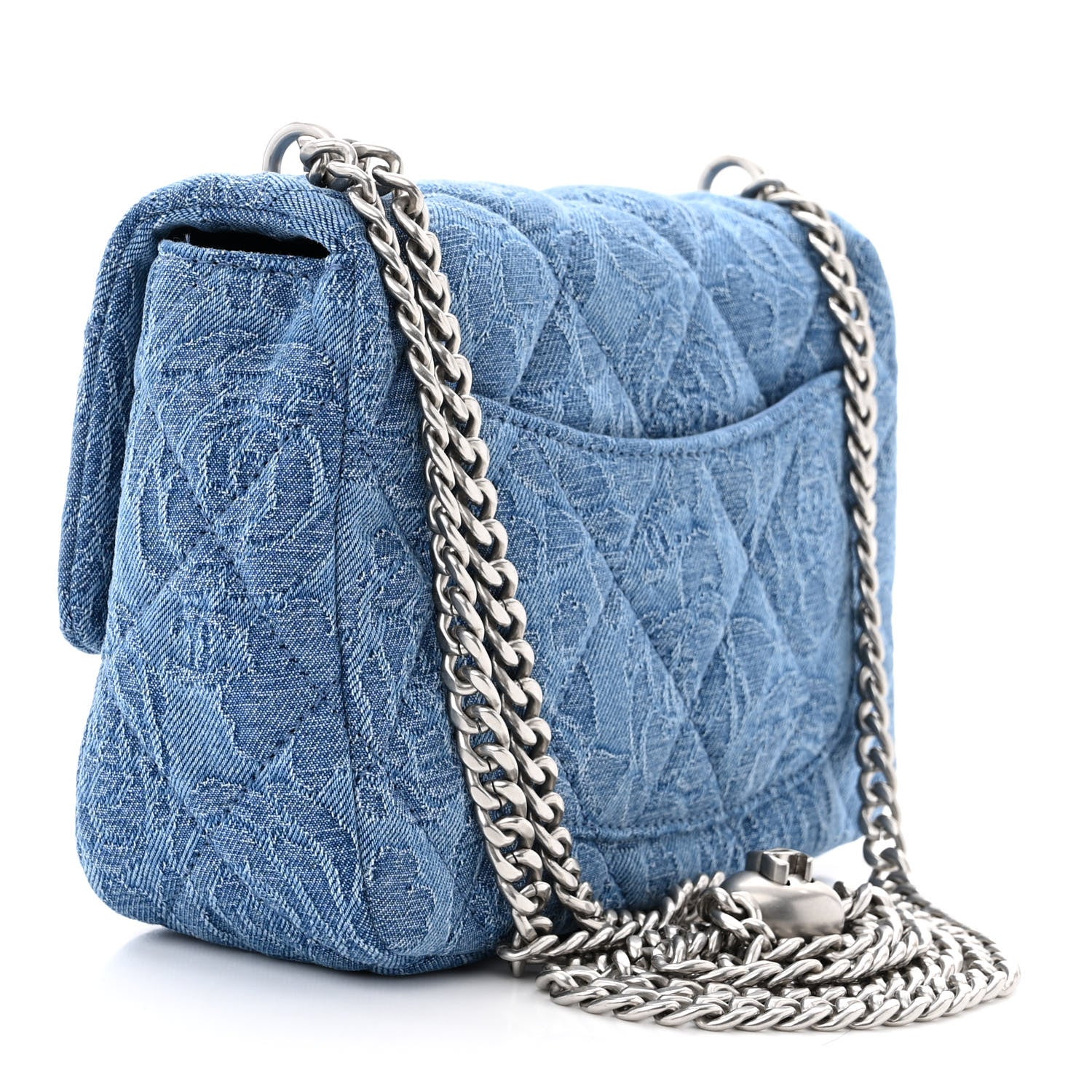 Chanel Denim Quilted Camellia Sweetheart Mini Flap Blue 3 of 11