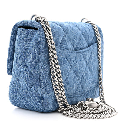 Chanel Denim Quilted Camellia Sweetheart Mini Flap Blue 3 of 11
