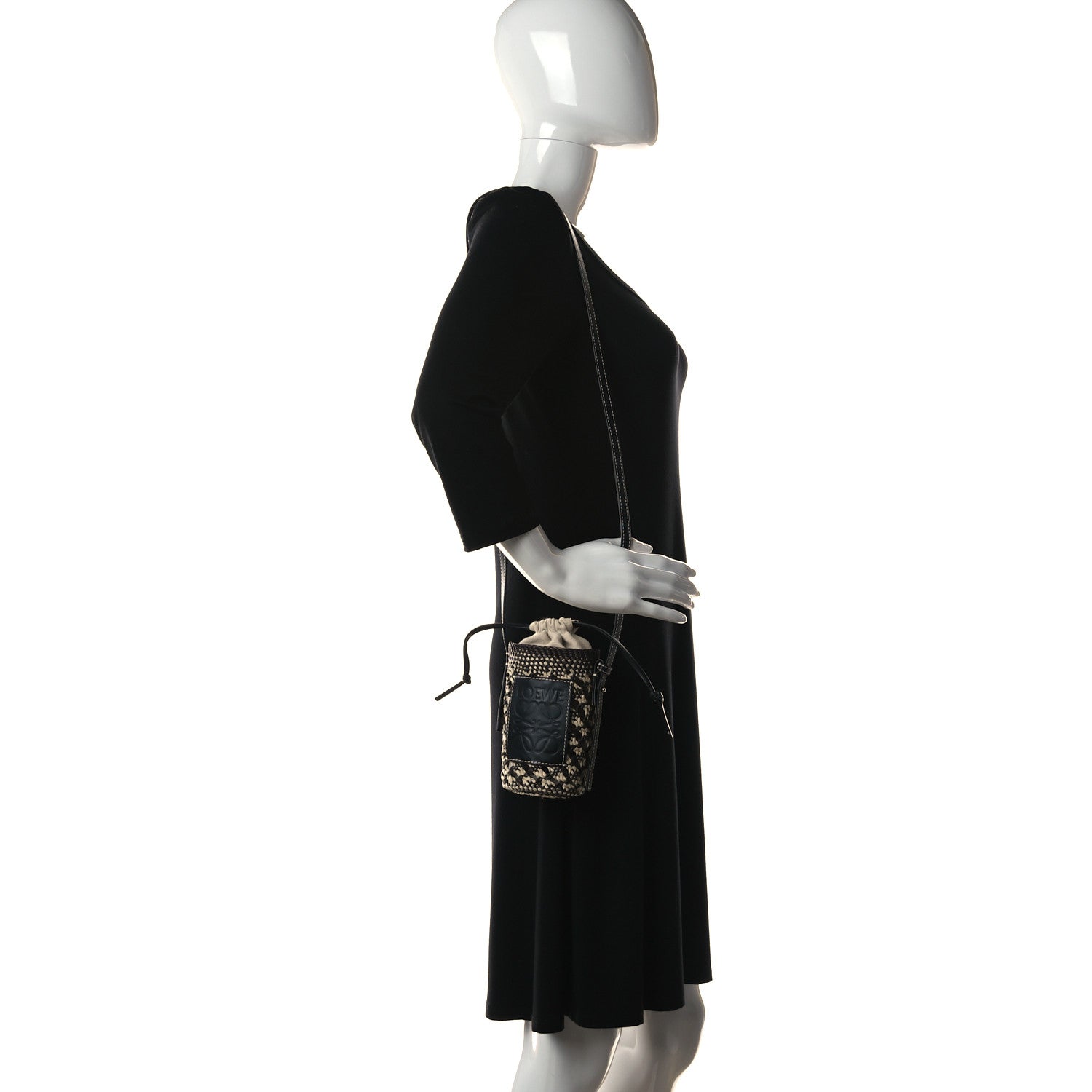 Loewe Calfskin Raffia Paula's Ibiza Pocket Bucket Bag Natural Navy Blue 2 of 8