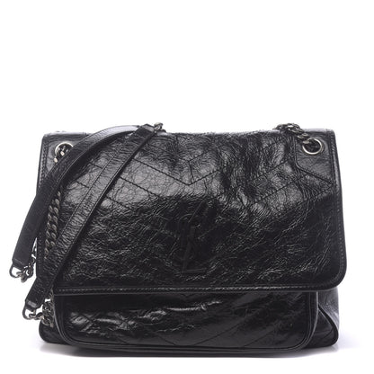 Saint Laurent Crinkled Calfskin Matelasse Monogram Large Niki Chain Satchel Black 1 of 9