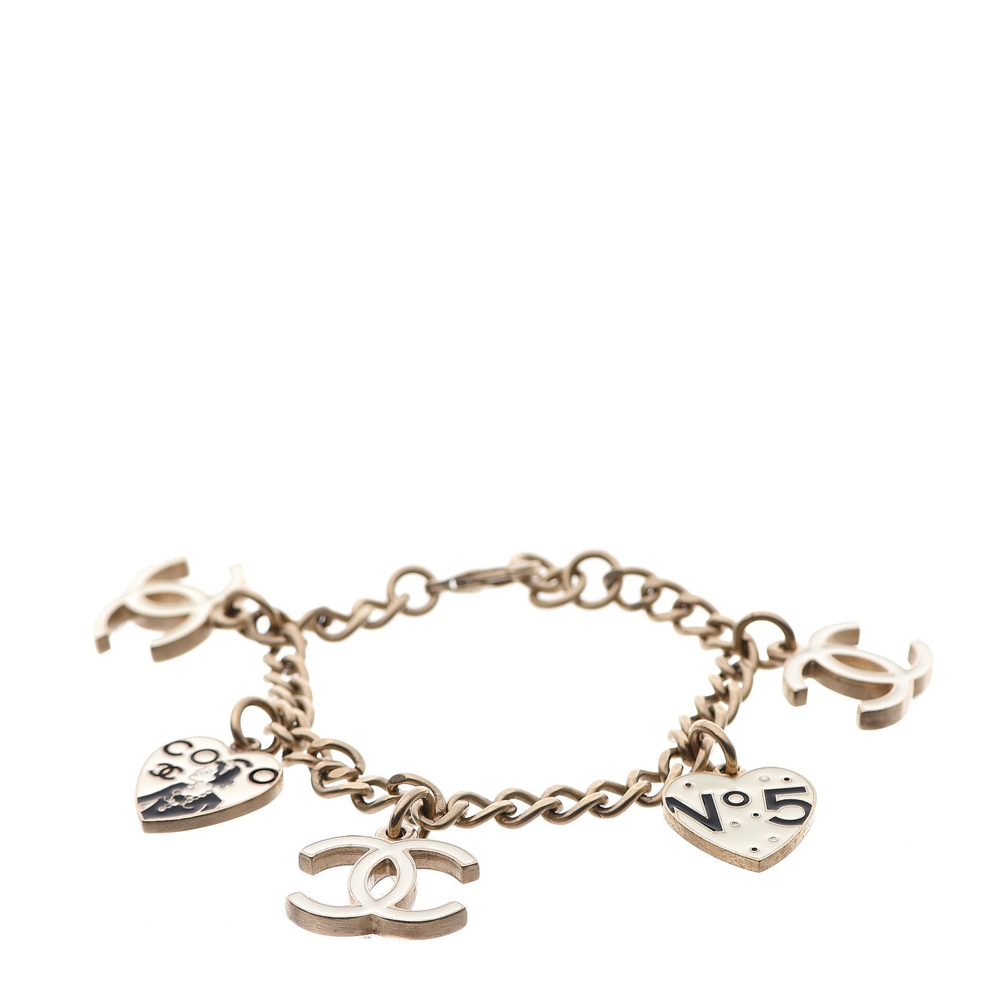 Crystal Chain CC No 5 Charm Bracelet Gold Multicolor