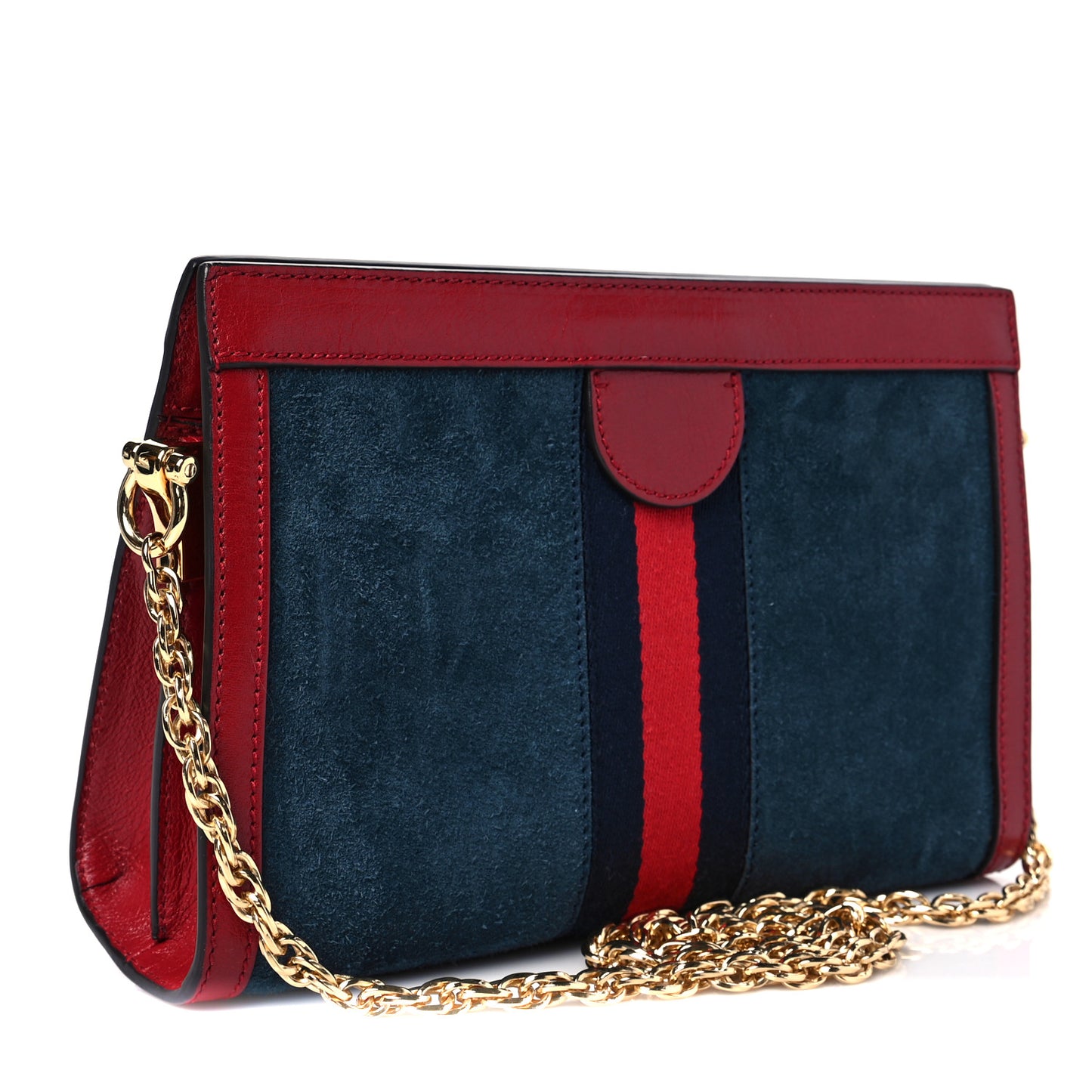 Suede Calfskin Web Small Ophidia Chain Shoulder Bag New Blue Romantic Cherry