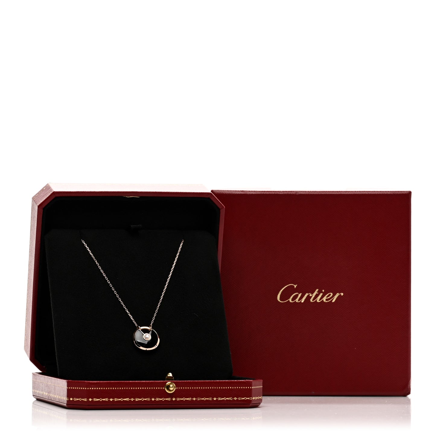 18K Pink Gold Diamond Black Onyx SM Amulette de Cartier Pendant Necklace
