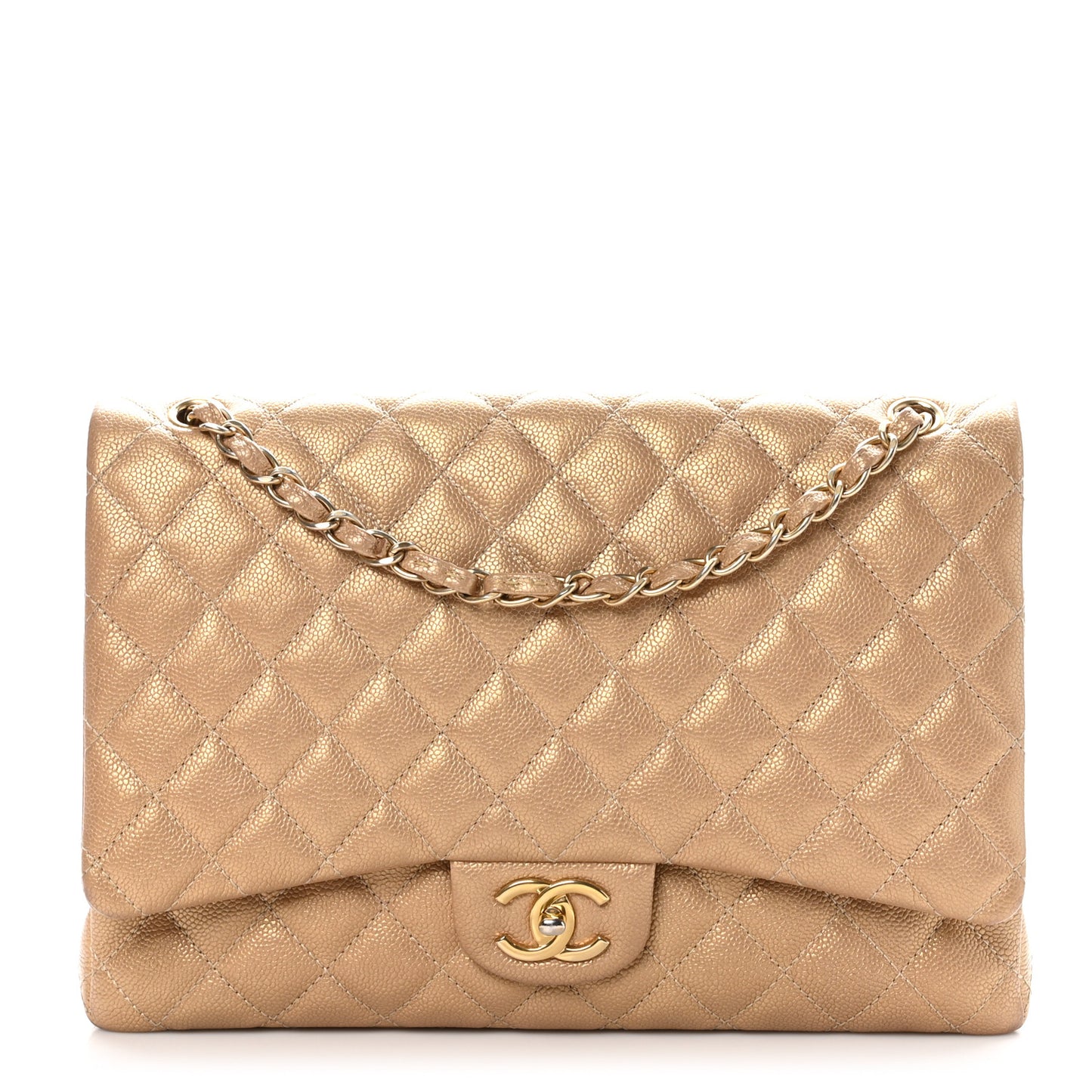 Metallic Caviar Quilted Maxi Double Flap Copper