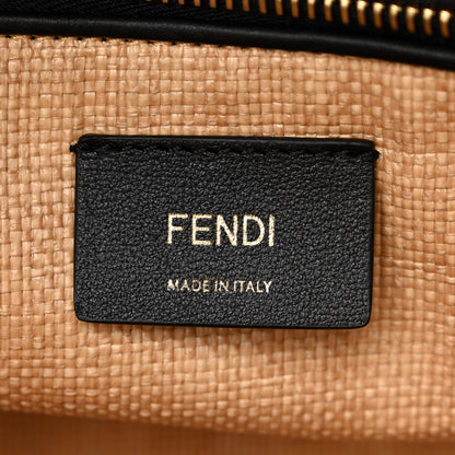 Fendi Straw Vitello King Logo Woven Medium By The Way Boston Bag Paglia Black 6 of 10