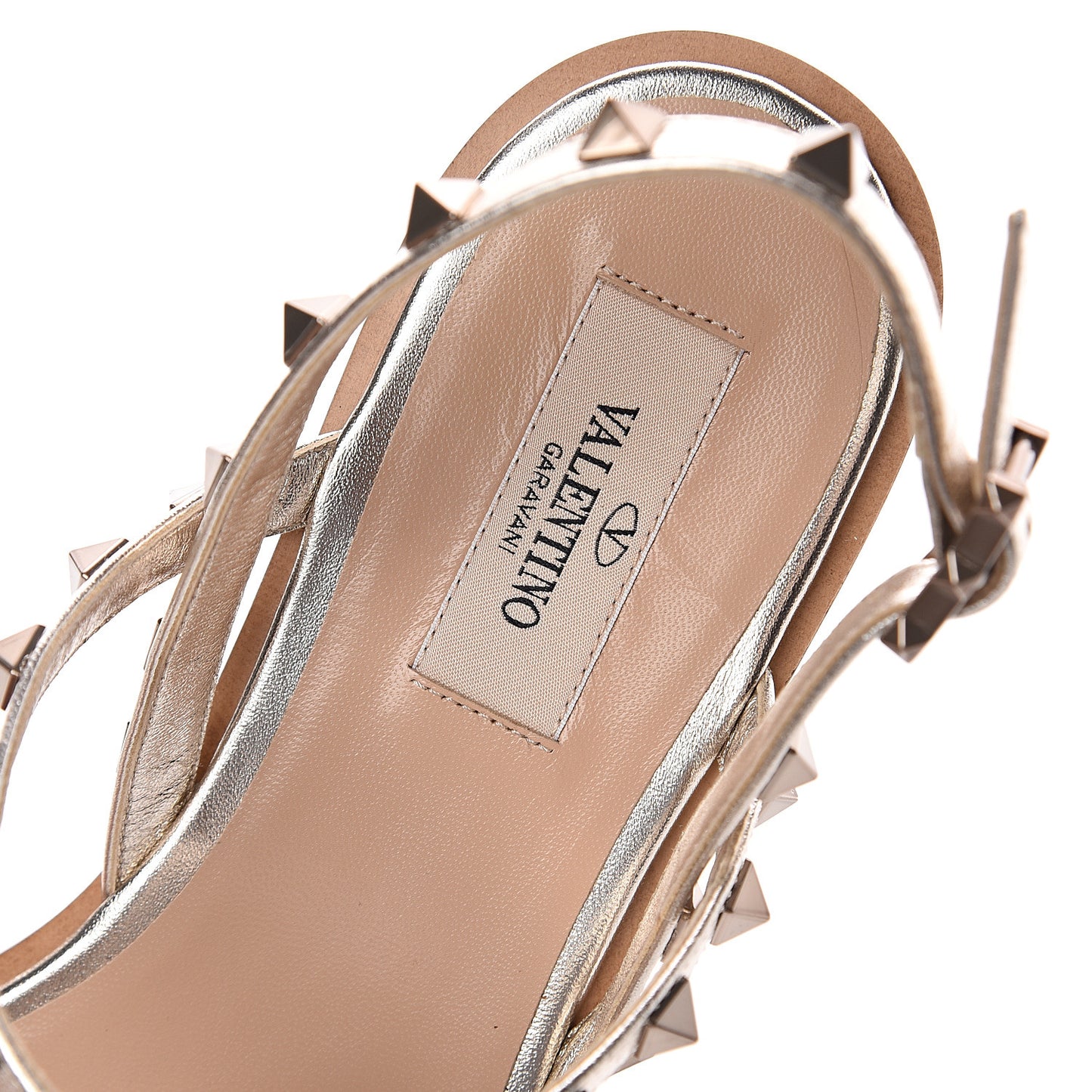 Metallic Nappa Rockstud Slingback Flat Thong Sandals 39 Skin