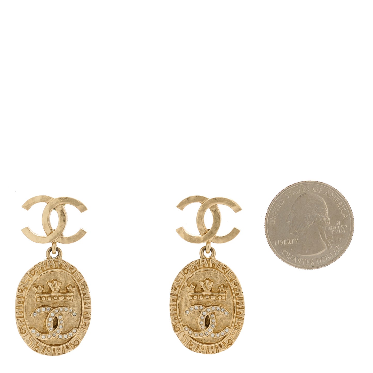 Crystal Crown CC Drop Earrings Gold