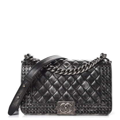 Chanel Faded Calfskin Quilted Medium Studded Boy Flap Black 1 of 9