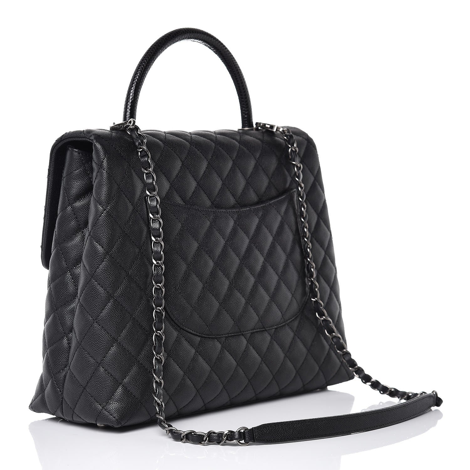 Chanel Caviar Lizard Quilted Large Coco Handle Flap Black 3 of 9