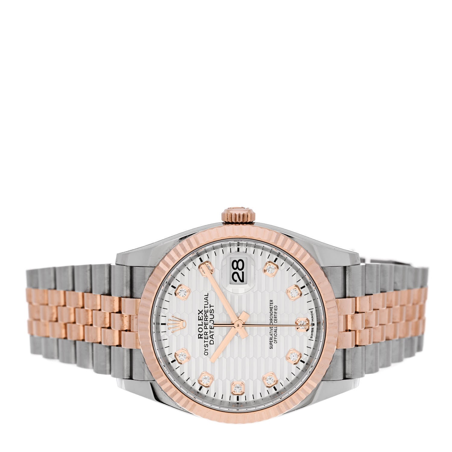 Rolex Stainless Steel 18K Everose Gold Diamond 36mm Oyster Perpetual Datejust Watch Silver Fluted 126231 2 of 5