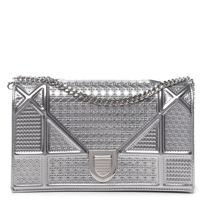 Christian Dior Metallic Patent Micro-Cannage Diorama Wallet on Chain Pouch Silver 1 of 10