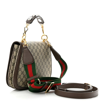 Gucci GG Supreme Monogram Textured Dollar Calfskin Web Medium Blondie Top Handle Shoulder Flap Bag Beige Ebony New Acero 3 of 11