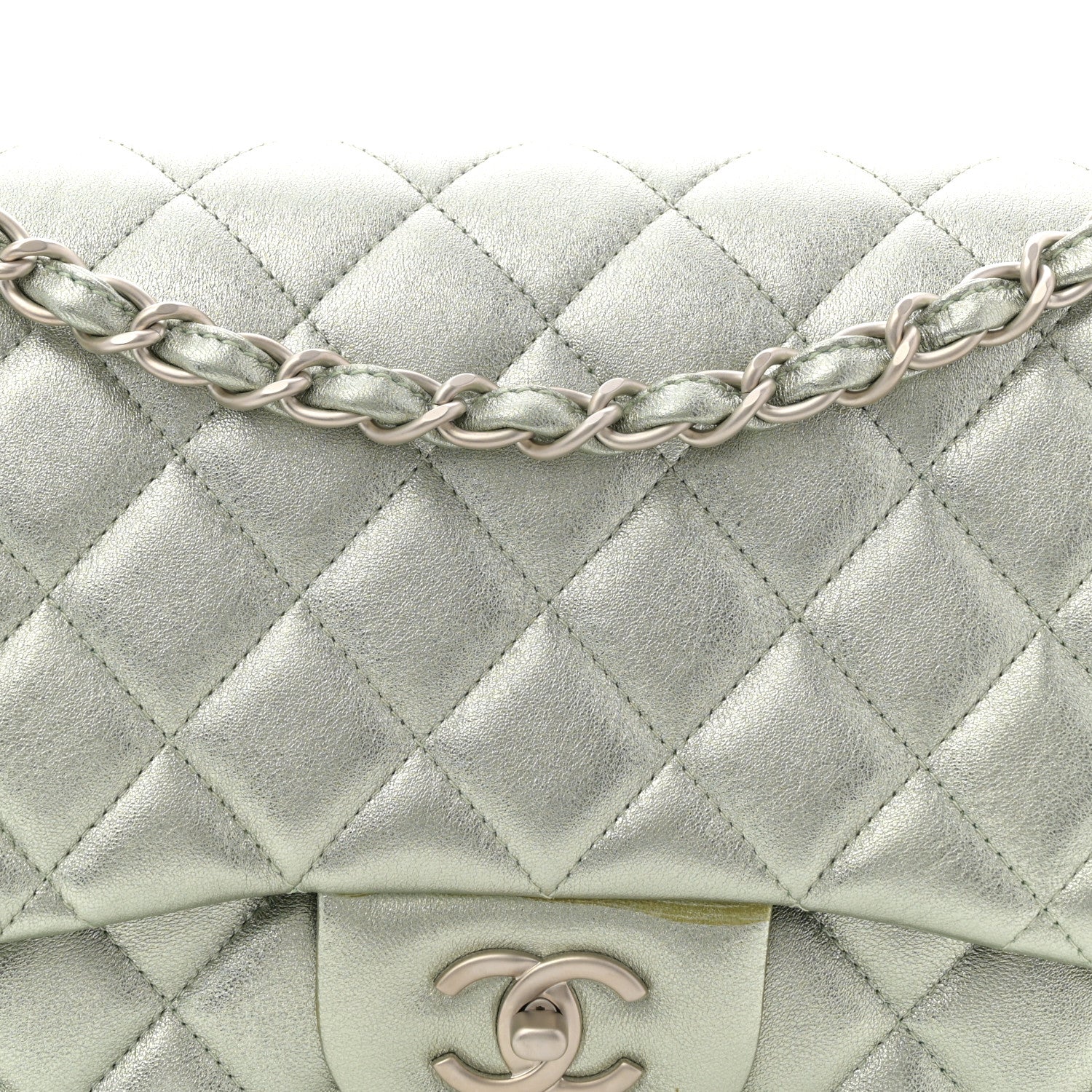 Chanel Metallic Lambskin Quilted Jumbo Double Flap Green 8 of 12