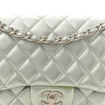 Chanel Metallic Lambskin Quilted Jumbo Double Flap Green 8 of 12
