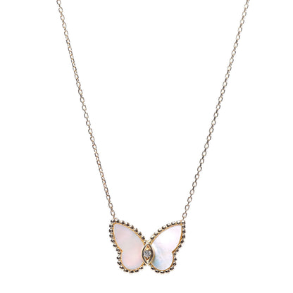 Van Cleef & Arpels 18K Yellow Gold Mother of Pearl Diamond Butterfly Pendant Necklace 1 of 5