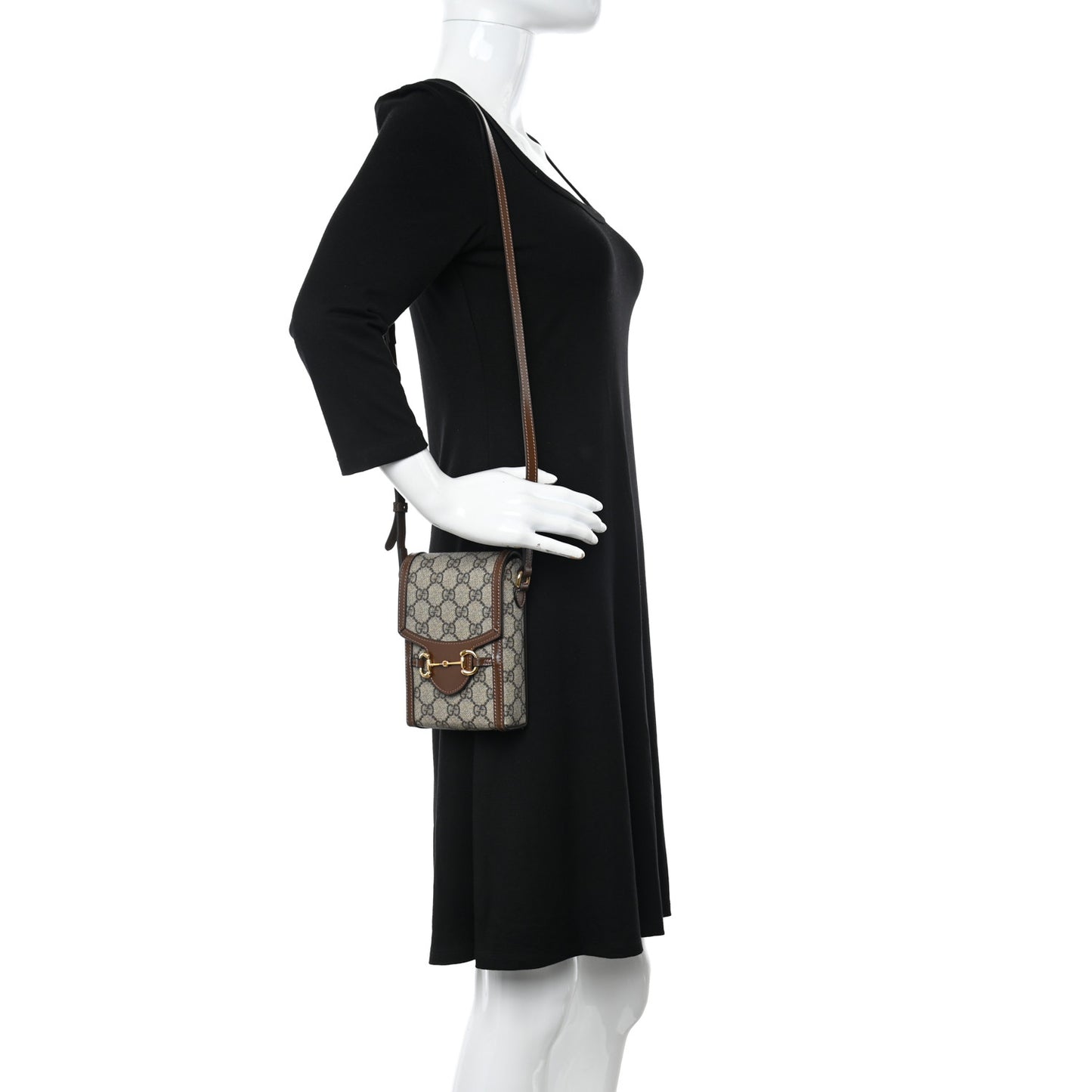 GG Supreme Monogram Mini Horsebit 1955 Crossbody Bag Beige Brown Sugar