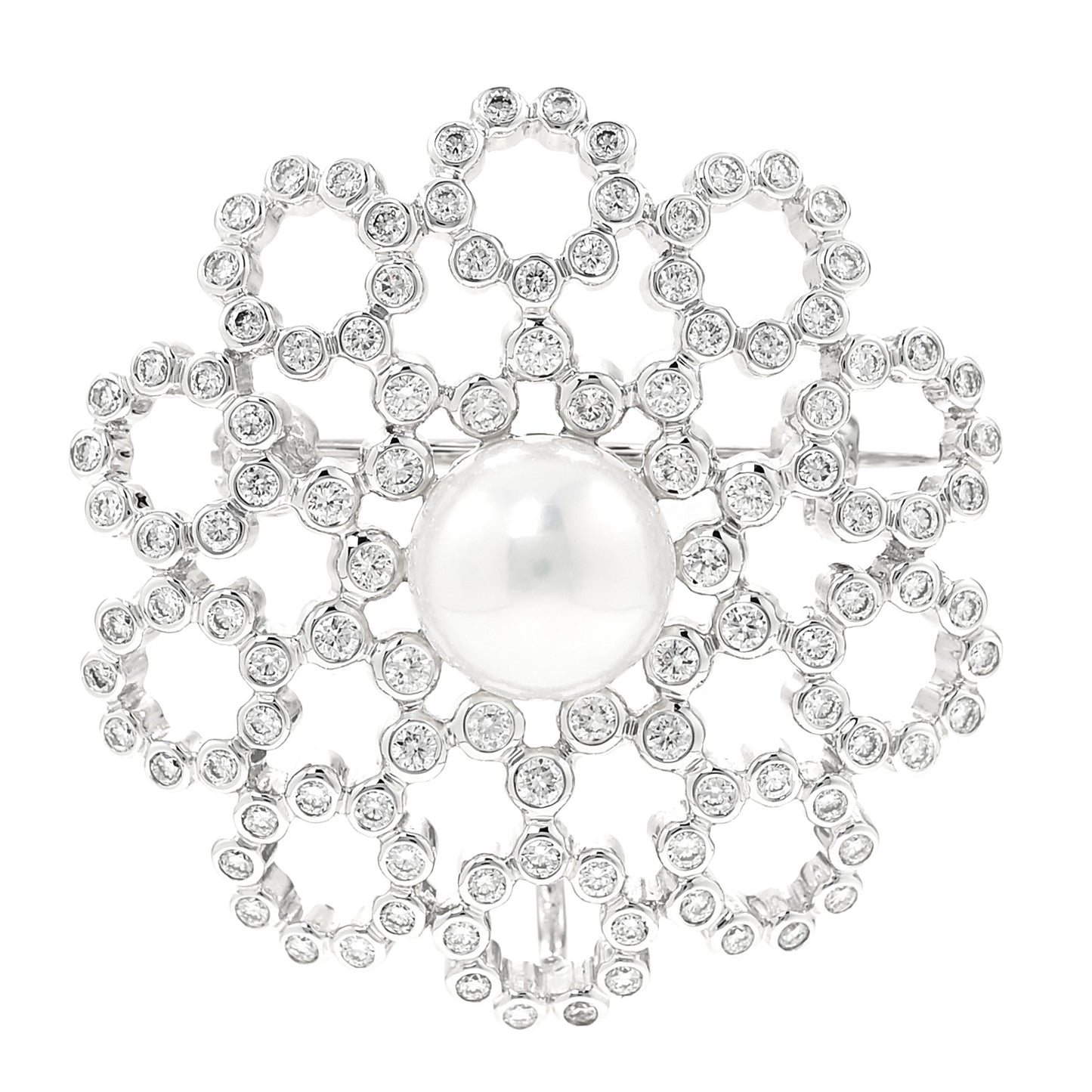 18K White Gold Diamond Pearl Pendant