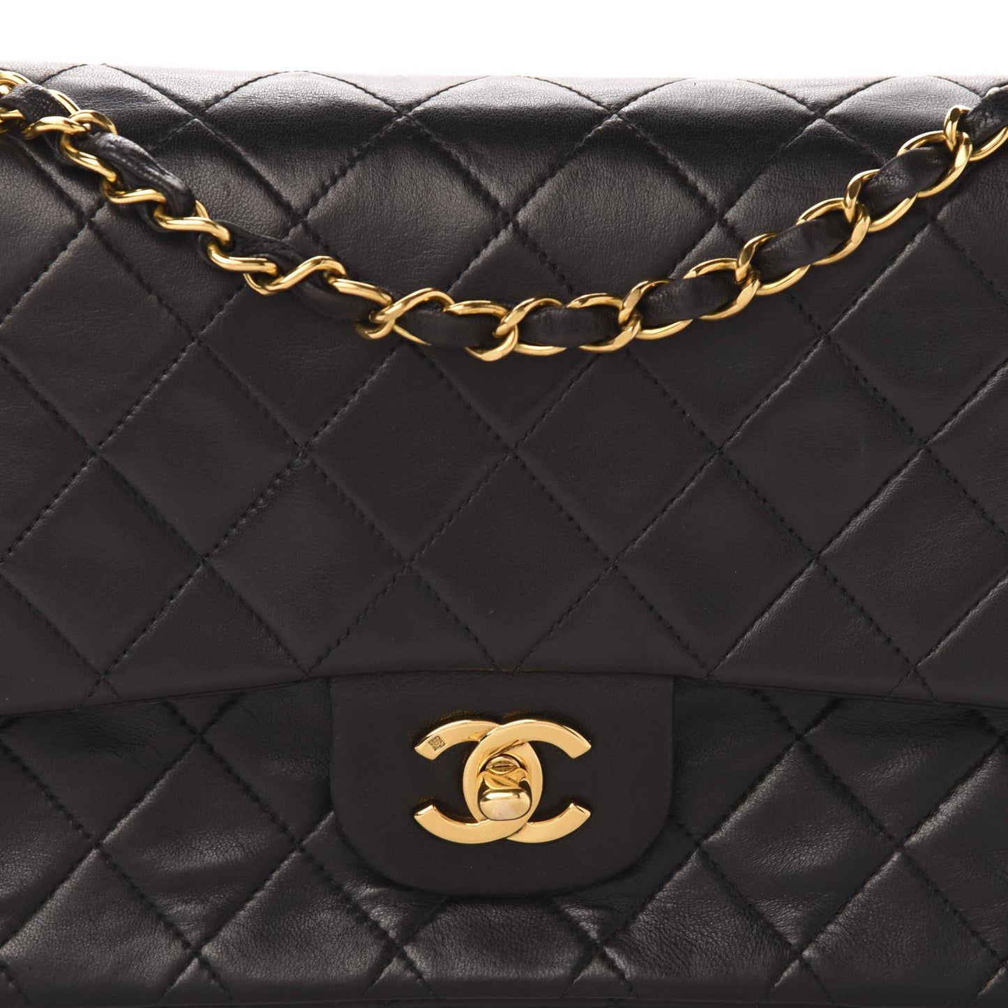 Lambskin Quilted Medium Double Flap Black
