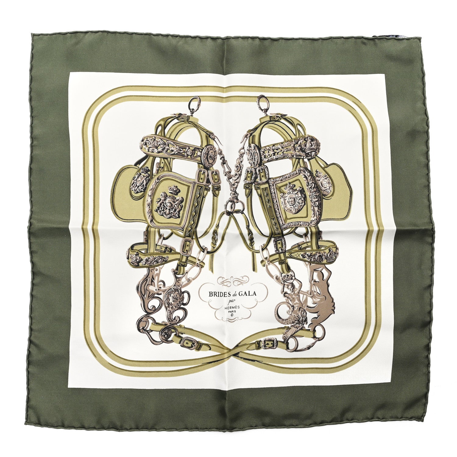 Hermes Silk Brides De Gala Pocket Square Scarf 45 Vert White 1 of 3