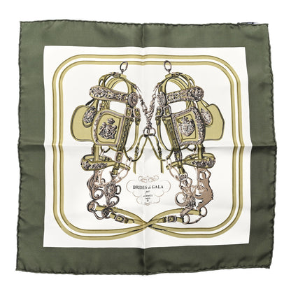 Hermes Silk Brides De Gala Pocket Square Scarf 45 Vert White 1 of 3