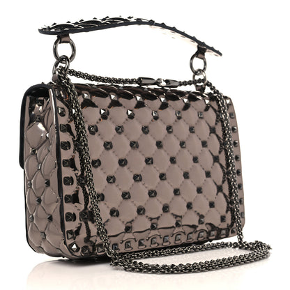 Valentino Garavani Metallic Patent Medium Rockstud Spike Shoulder Bag Rutenio 3 of 9