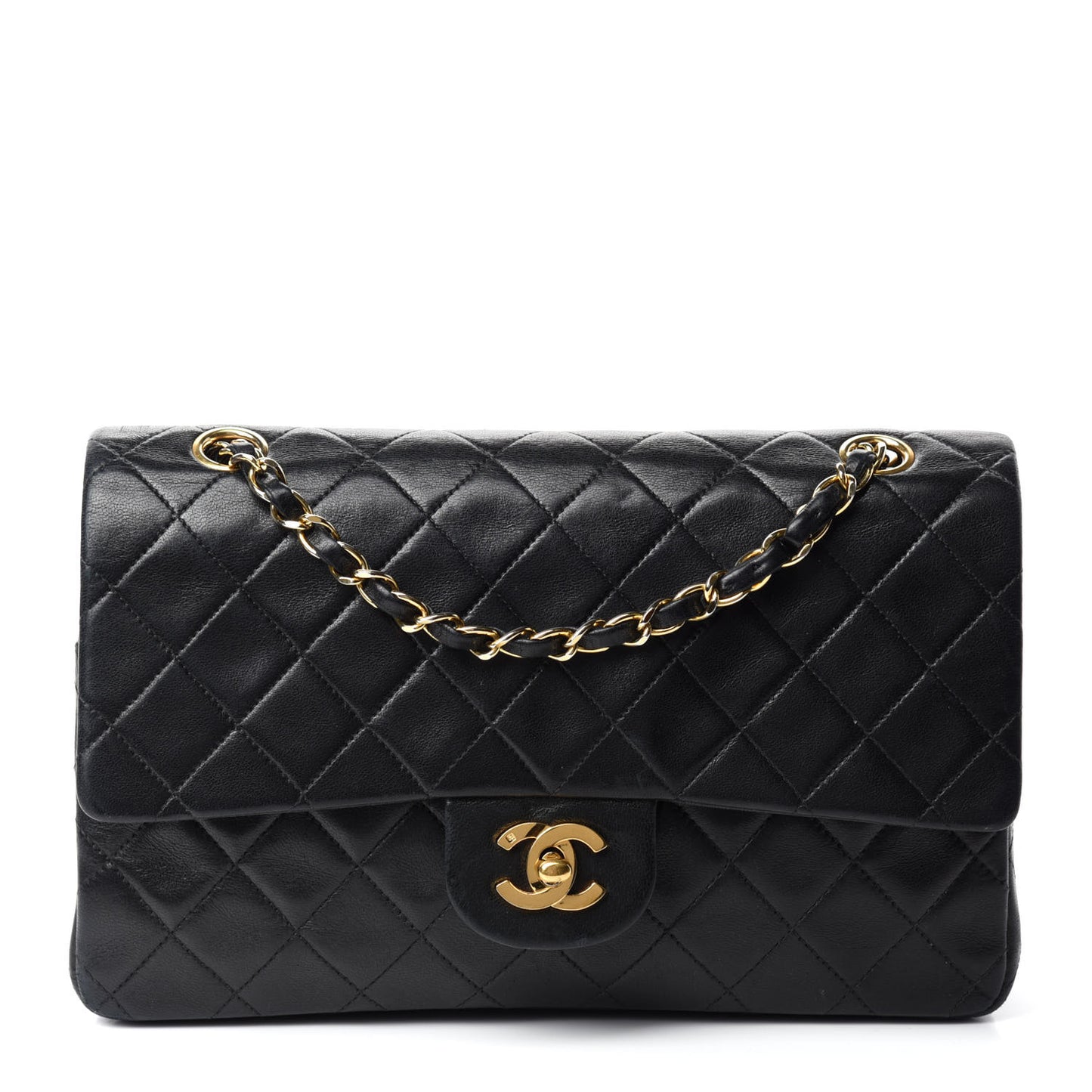 Lambskin Quilted Medium Double Flap Black