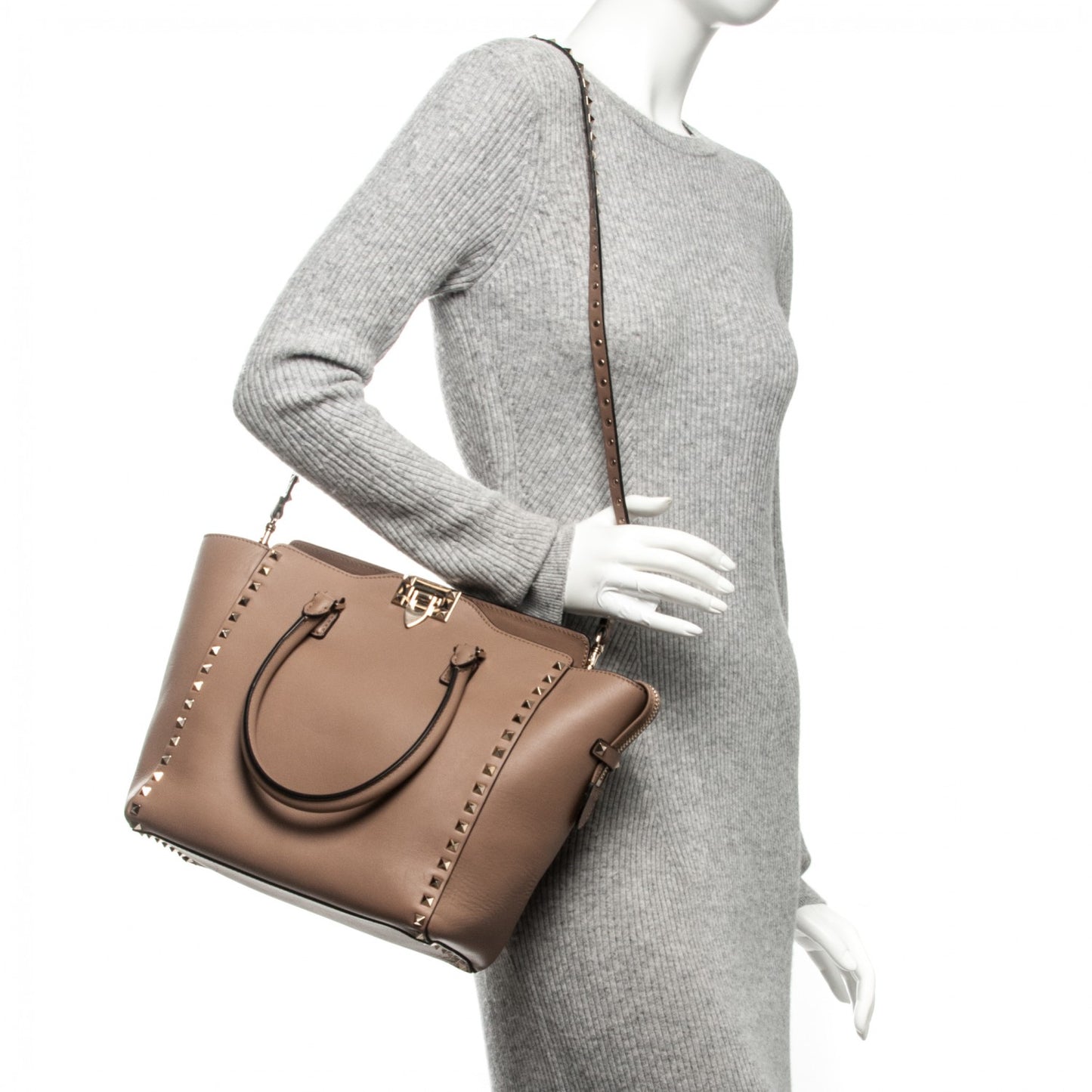 Vitello Rockstud Double Handle Tote Alpaca