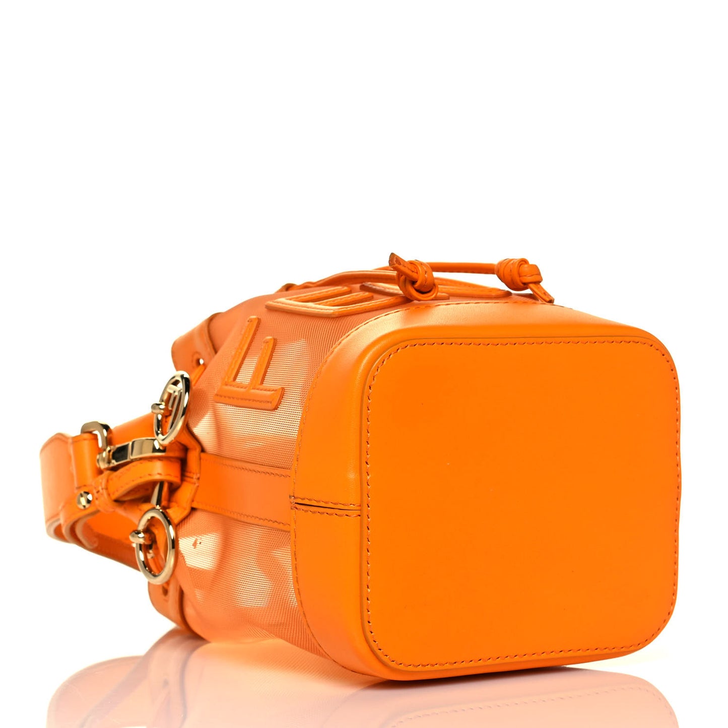 Mesh Vitello King F is Fendi Logo Embroidered Mini Mon Tresor Bucket Bag Aranciata Clementime