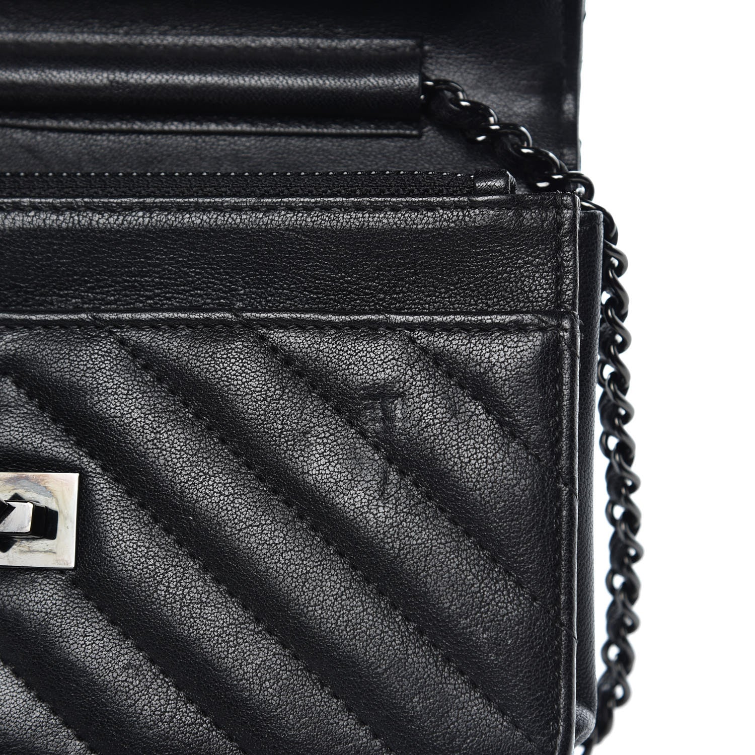 Chanel Sheepskin Chevron Reissue Wallet On Chain WOC So Black 14 of 15