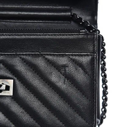 Chanel Sheepskin Chevron Reissue Wallet On Chain WOC So Black 14 of 15