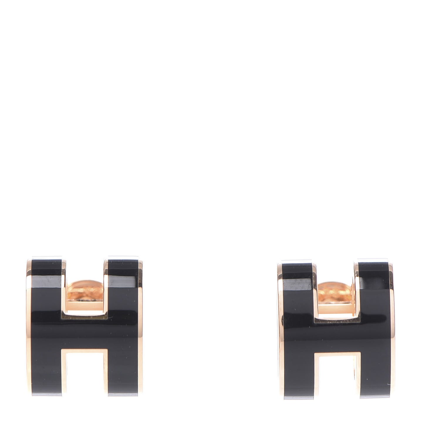 Gold Lacquered Pop H Earrings Black