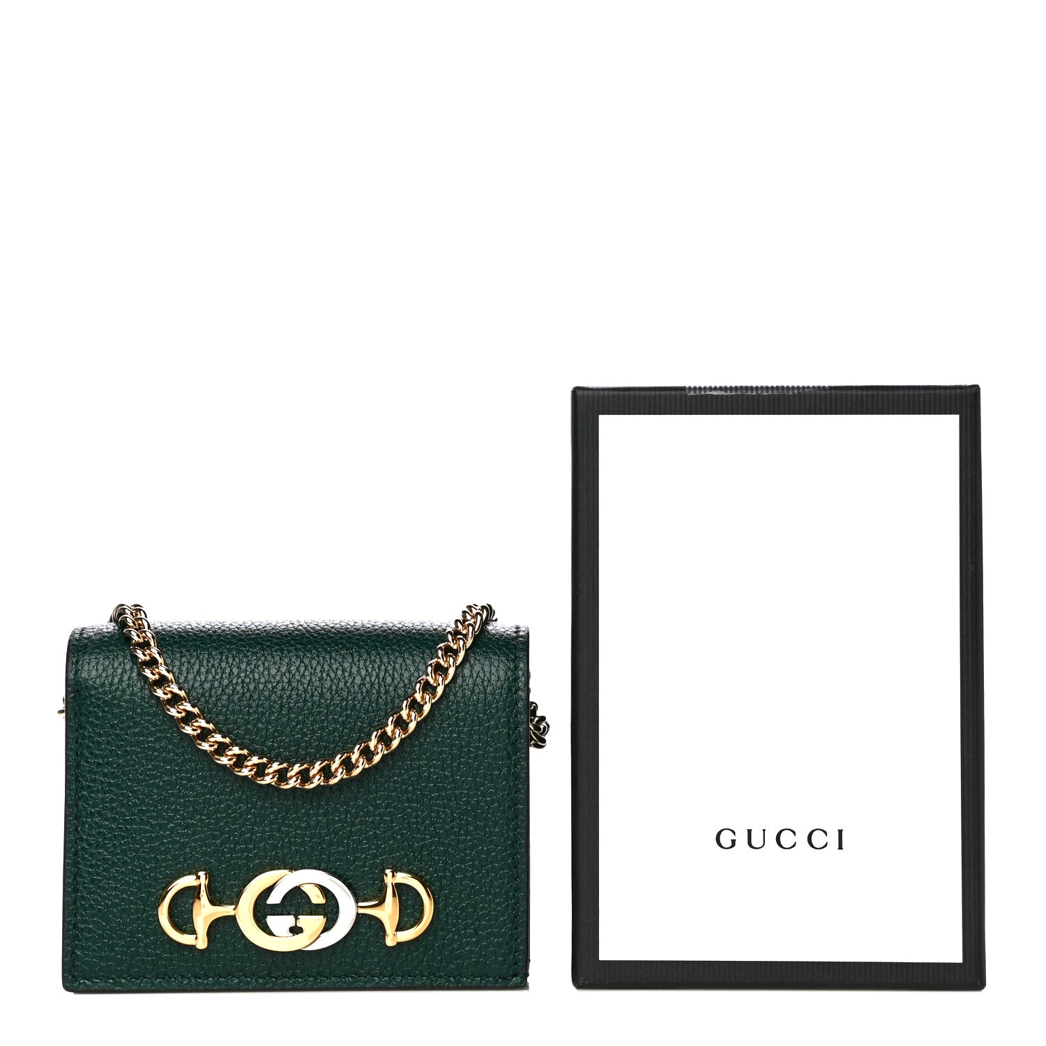 Gucci Grainy Calfskin Zumi Chain Card Case Wallet Vintage Green 11 of 11