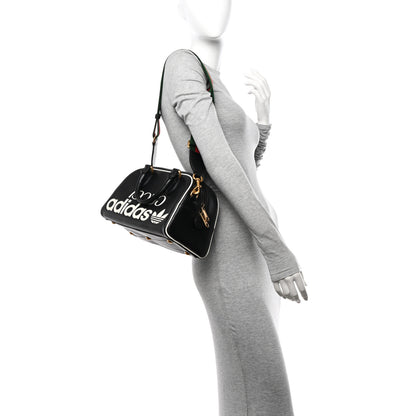 Gucci X ADIDAS Textured Dollar Calfskin Web Trefoil Logo Embossed Mini Bowling Bag Black Off White 2 of 10