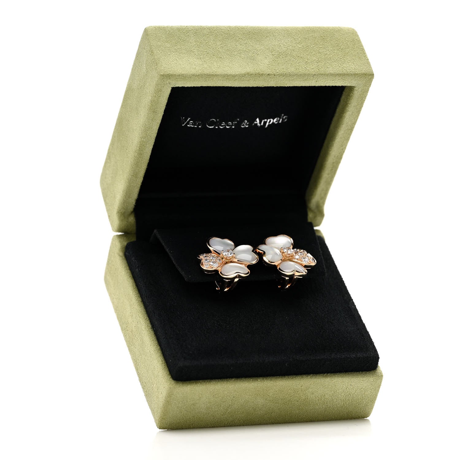 Van Cleef & Arpels 18K Rose Gold Diamond Mother of Pearl Small Cosmos Earrings 5 of 5