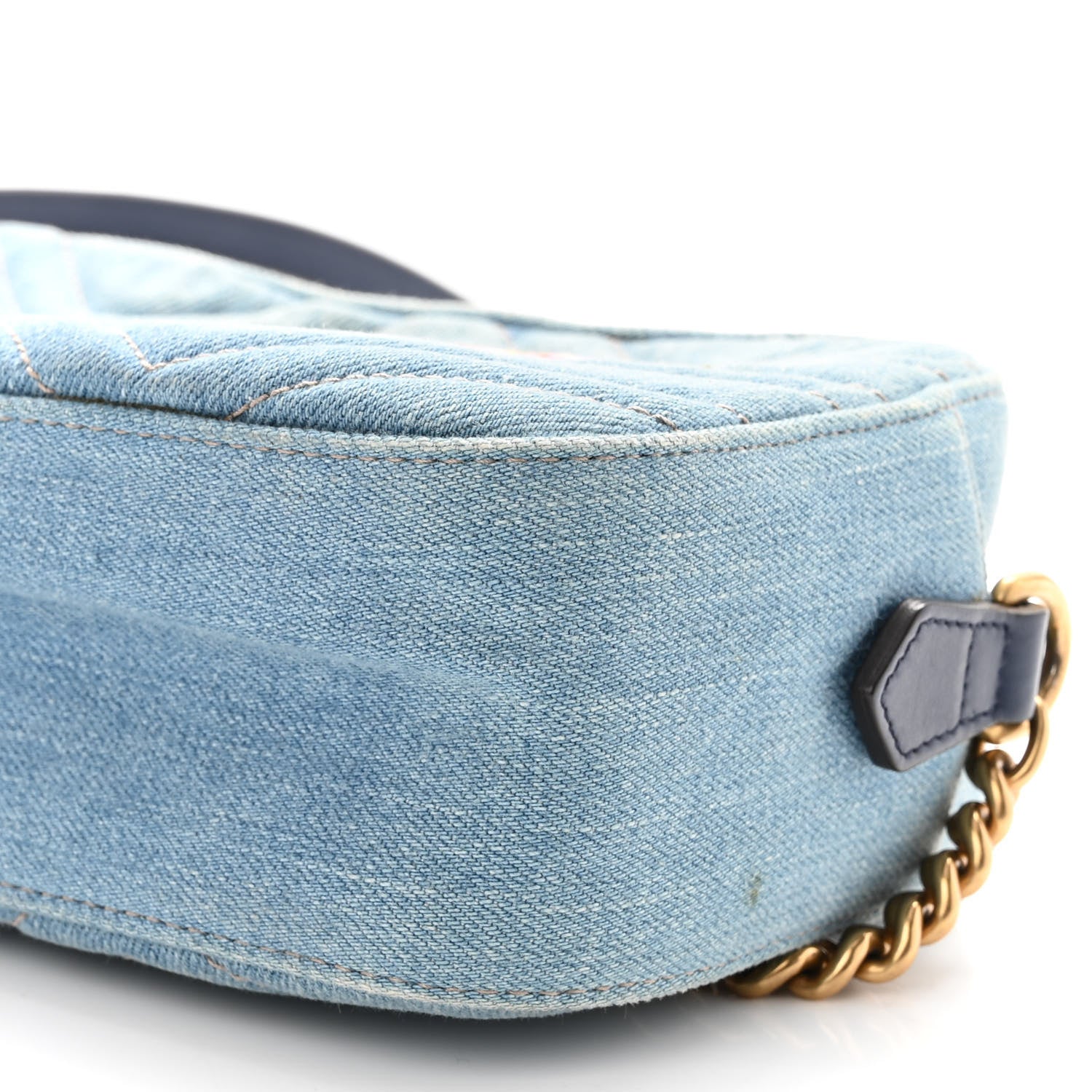 Gucci Denim Matelasse Embroidered Small GG Marmont Chain Shoulder Bag Blue 10 of 14