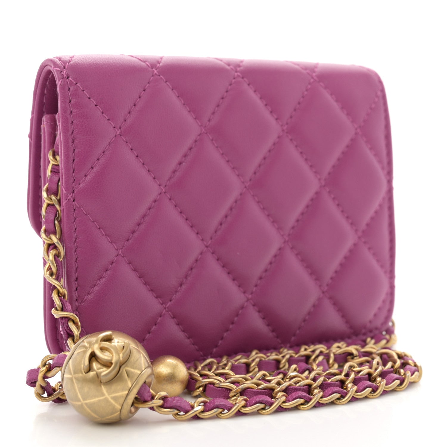 Chanel Lambskin Quilted Pearl Crush Clutch With Chain Purple 3 of 12