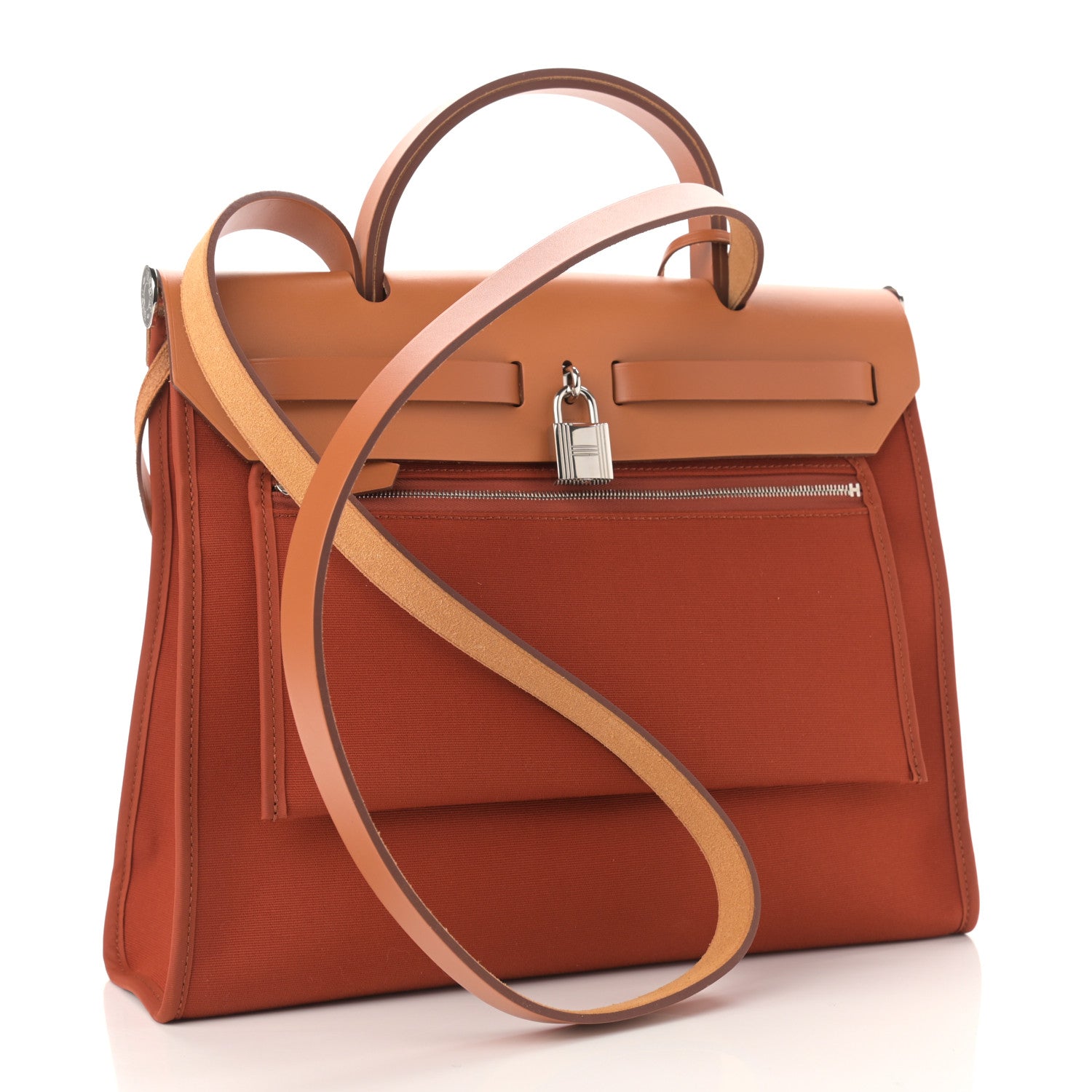 Hermes Military Toile Vache Hunter Herbag Zip 31 PM Cuivre Natural 4 of 12