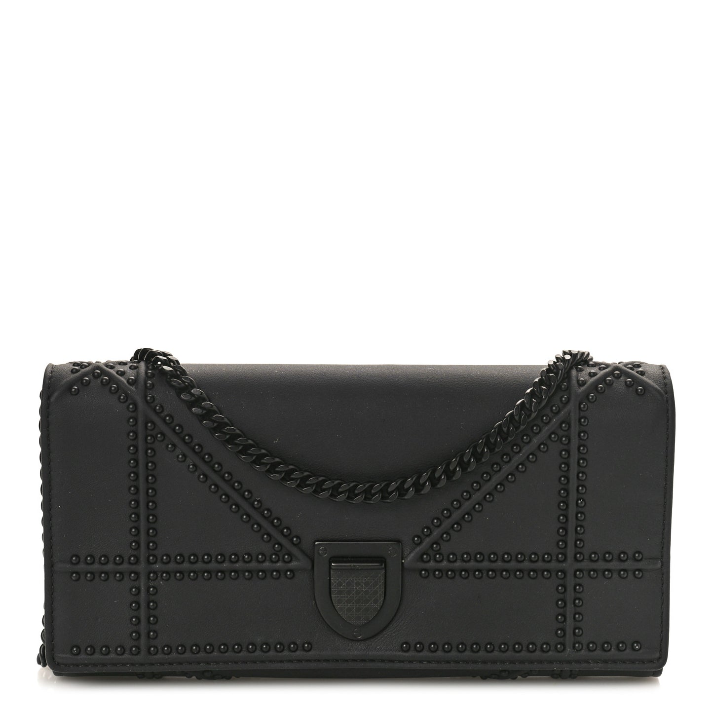 Ultra Matte Calfskin Studded Diorama Croisiere Chain Wallet Black