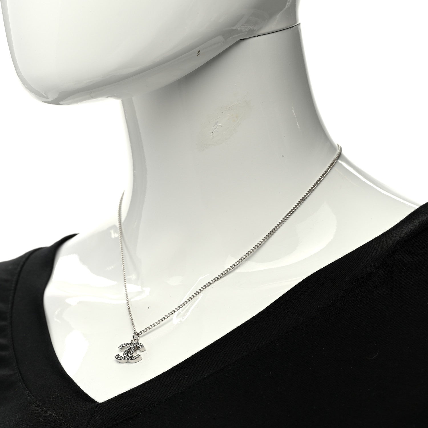 Chanel Crystal Timeless CC Necklace Silver 2 of 6
