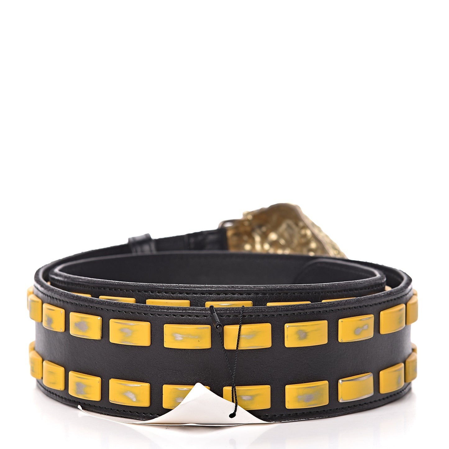Metal Tiger Head Studded Belt 85 34 Yellow Black