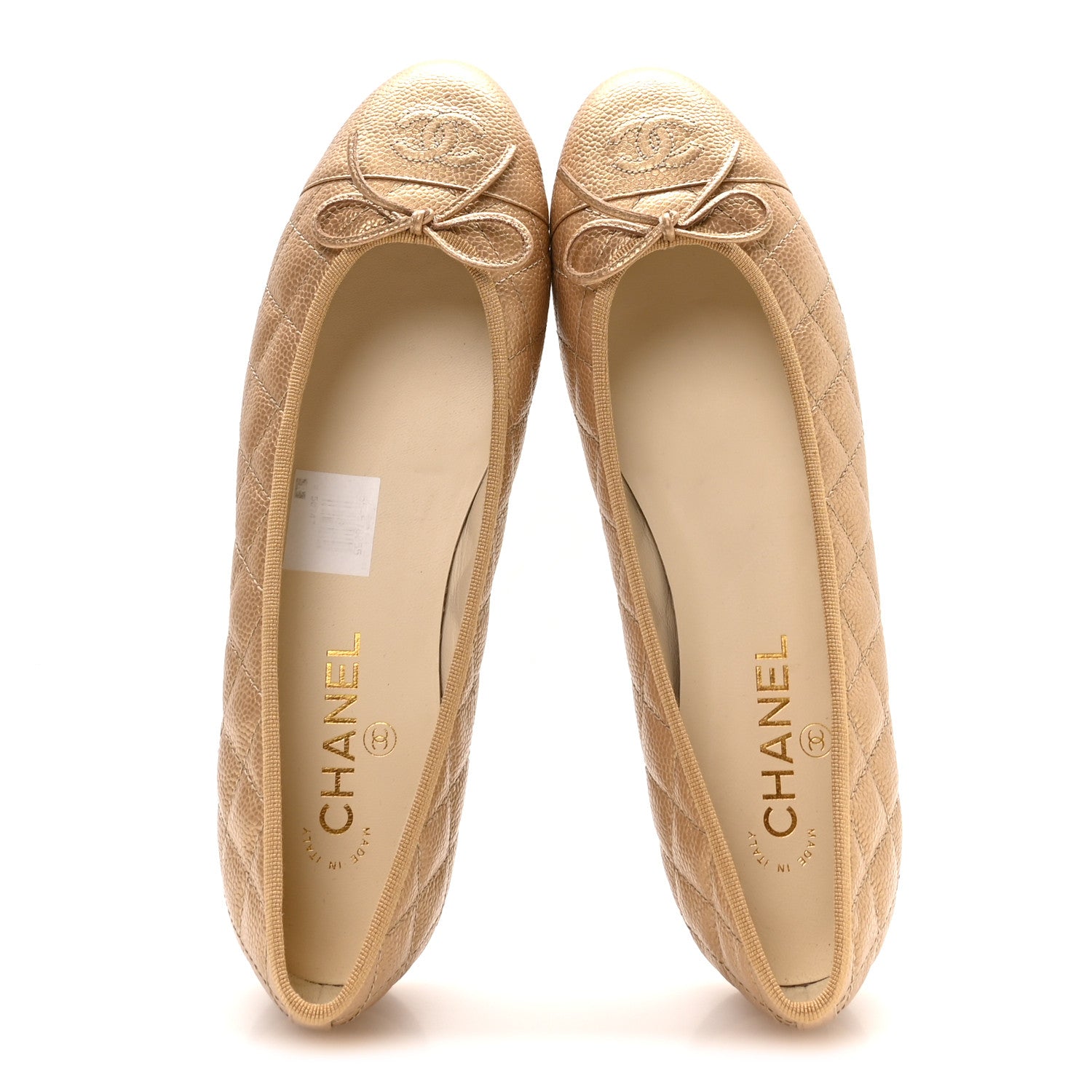 Chanel Caviar Quilted CC Cap Toe Ballerina Flats 41 Beige 2 of 9