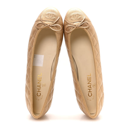 Chanel Caviar Quilted CC Cap Toe Ballerina Flats 41 Beige 2 of 9