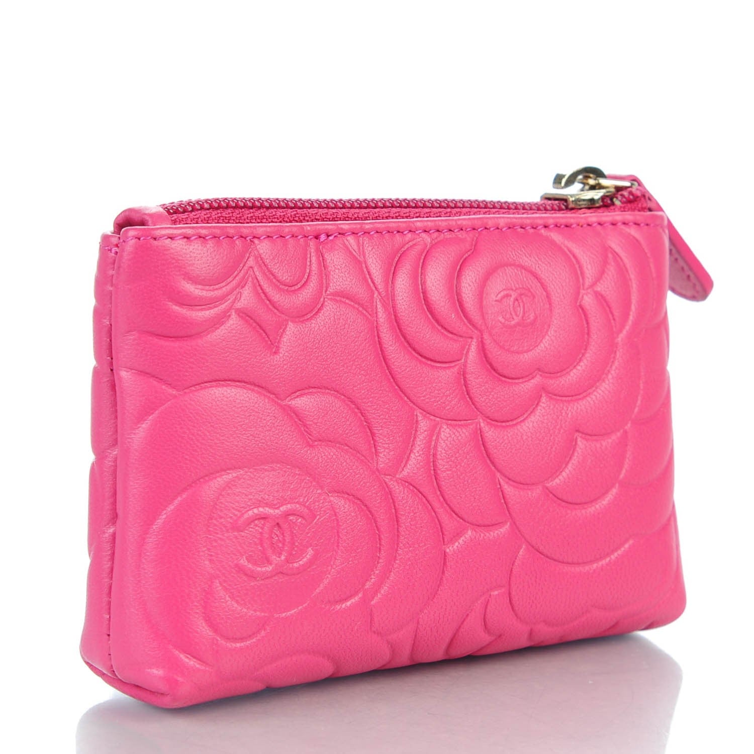 Chanel Lambskin Camellia Embossed Key Holder Case Fuchsia 3 of 7