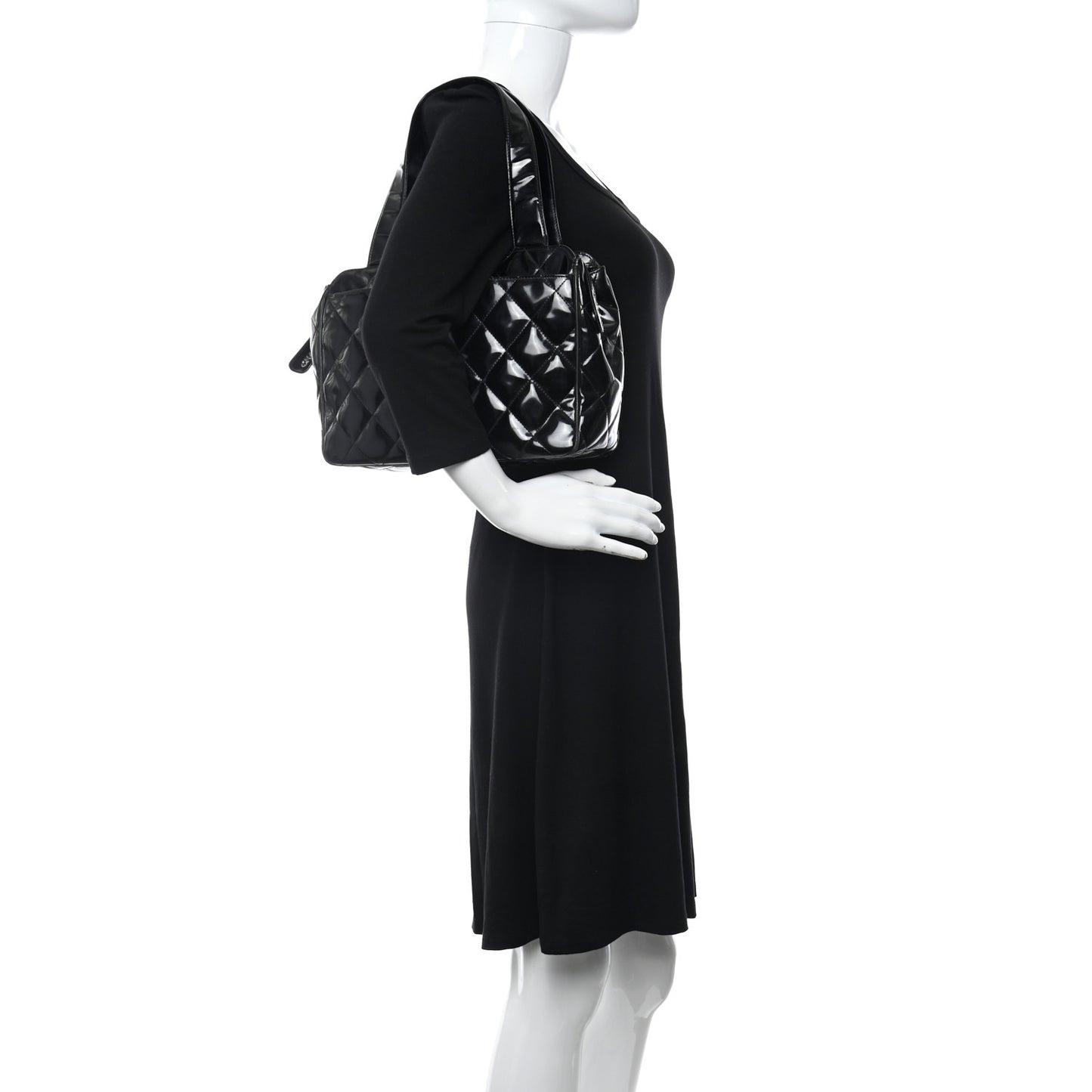 Patent Quilted Shoulder Bag Black