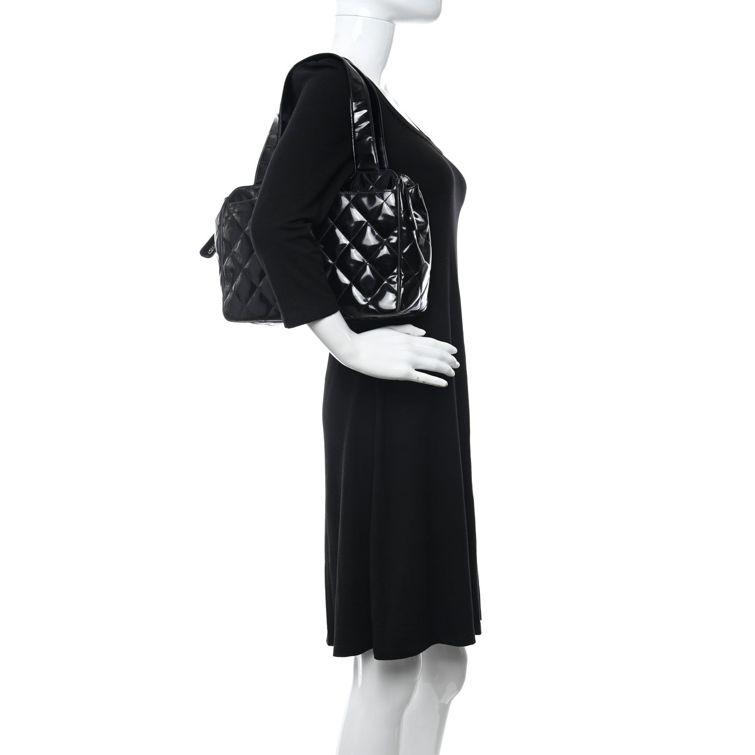 Chanel Patent Quilted Shoulder Bag Black 2 of 16