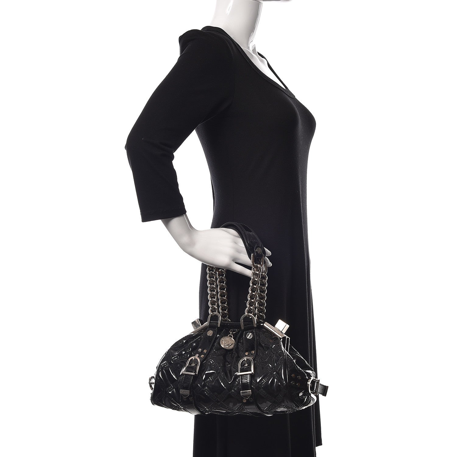 Versace Patent Quilted Satchel Black 2 of 8