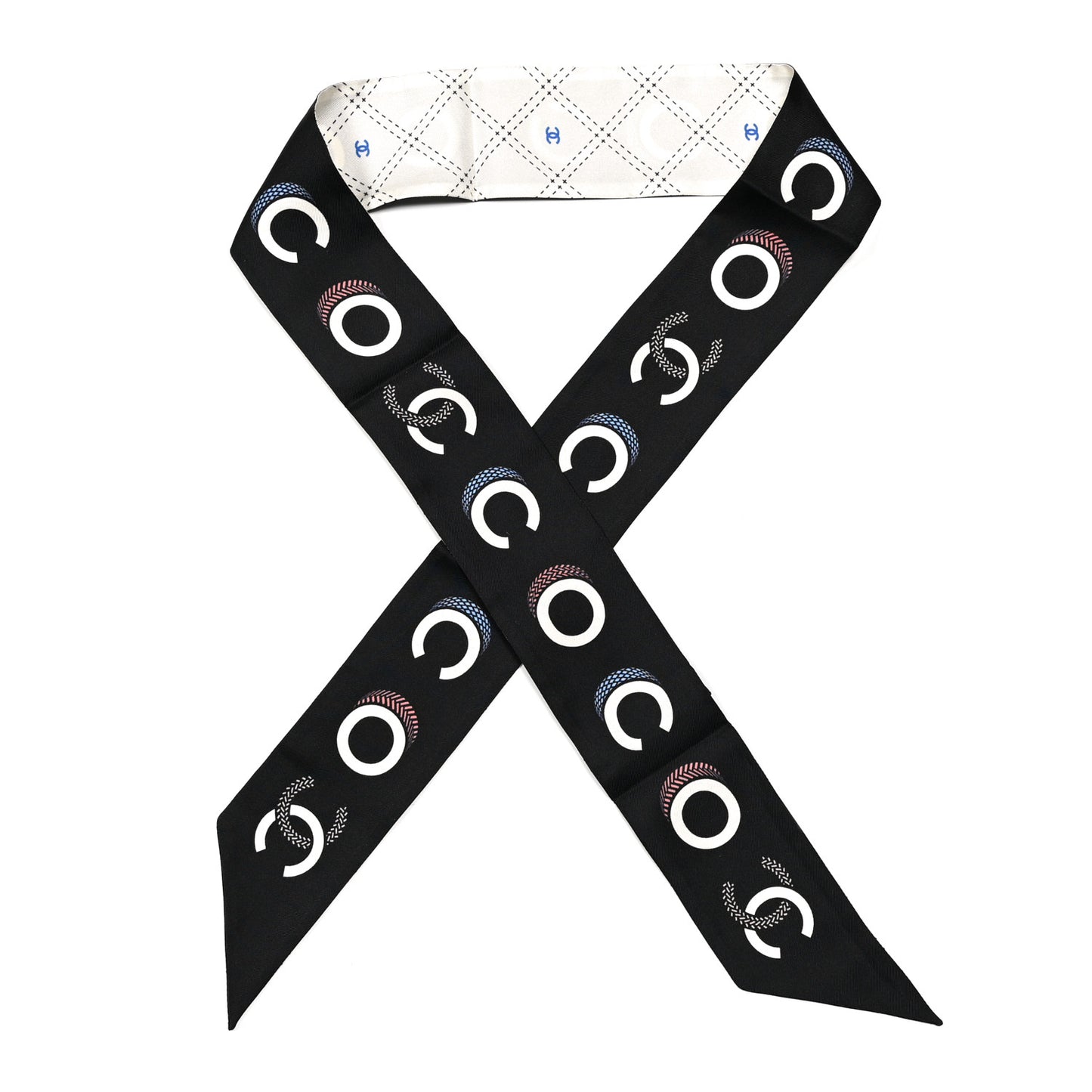 Silk Coco Slim Bandeau Scarf Black White