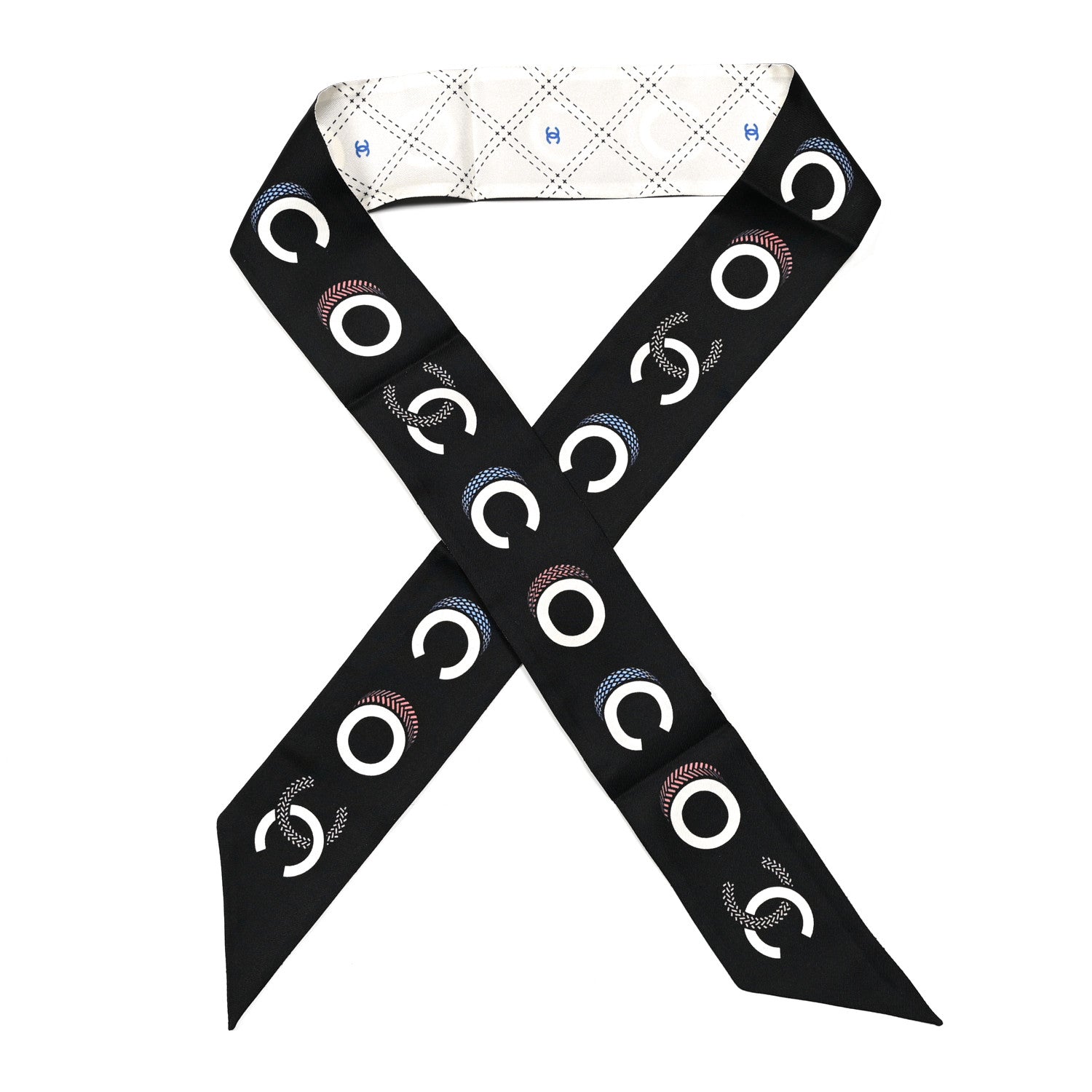 Chanel Silk Coco Slim Bandeau Scarf Black White 1 of 4