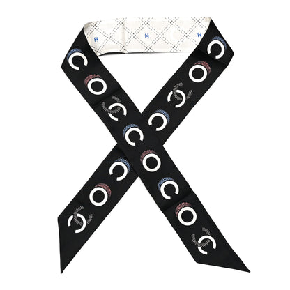 Chanel Silk Coco Slim Bandeau Scarf Black White 1 of 4